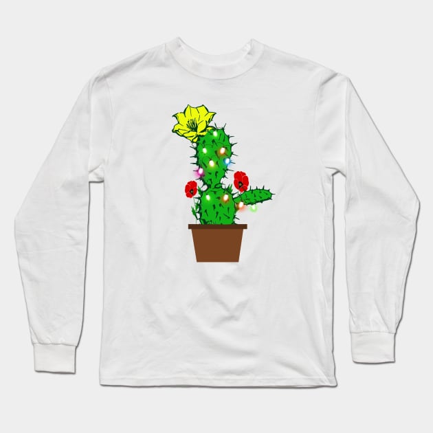 Christmas Cactus with lights between flowers Long Sleeve T-Shirt by salah_698